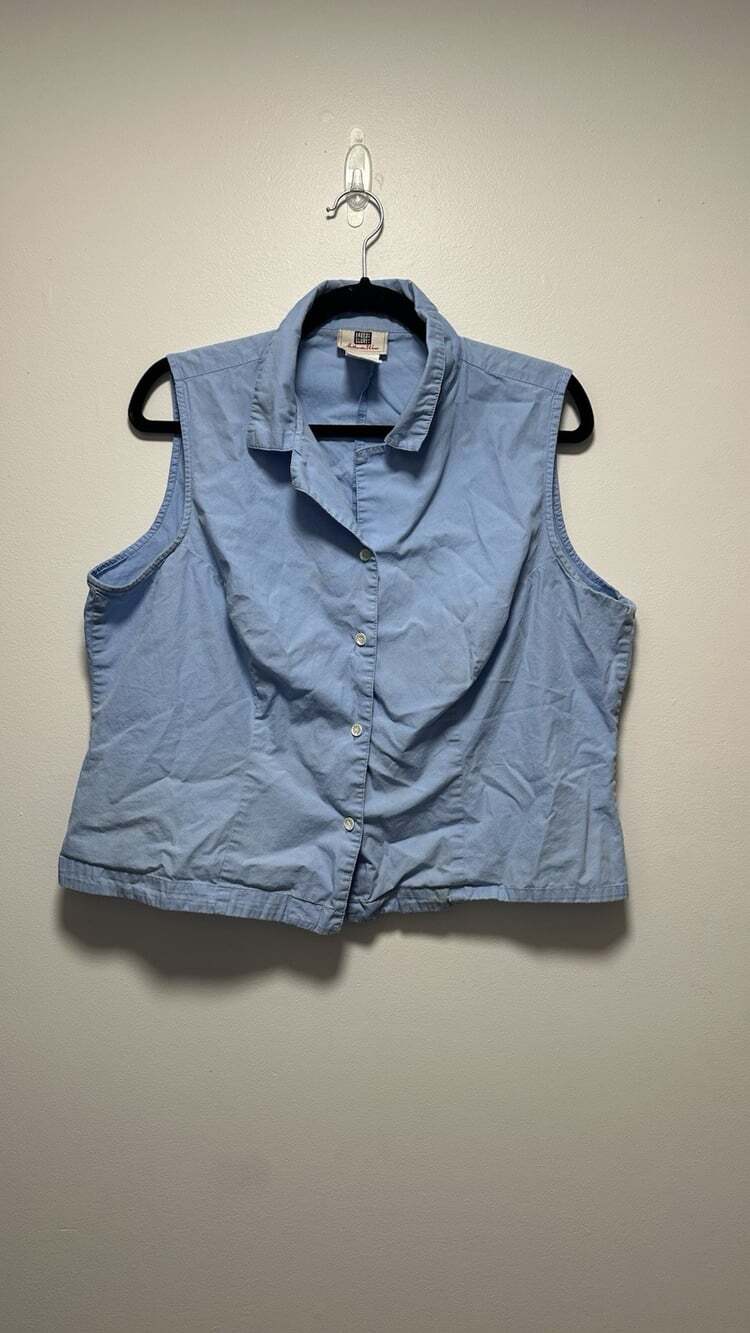 Vintage Y2K Faded Glory Cropped Light Blue Vest Top Button Up Collared Shirt XL